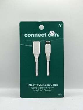 connect onn. USB-C Extension Cable Size 6 ft‎ White